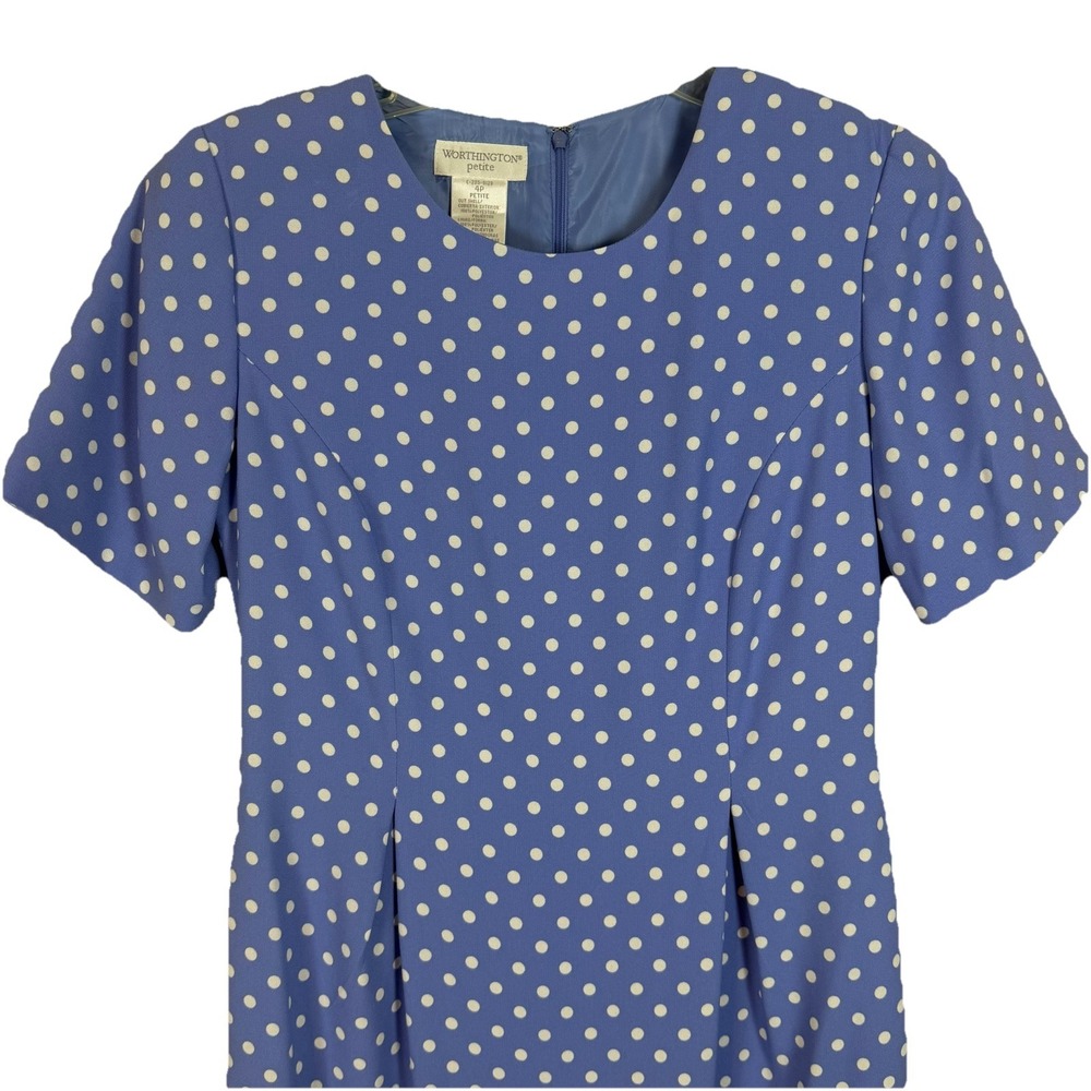 Vtg Worthington Lined Sheath Dress Periwinkle Polka Dots 30's 40's SZ 4P